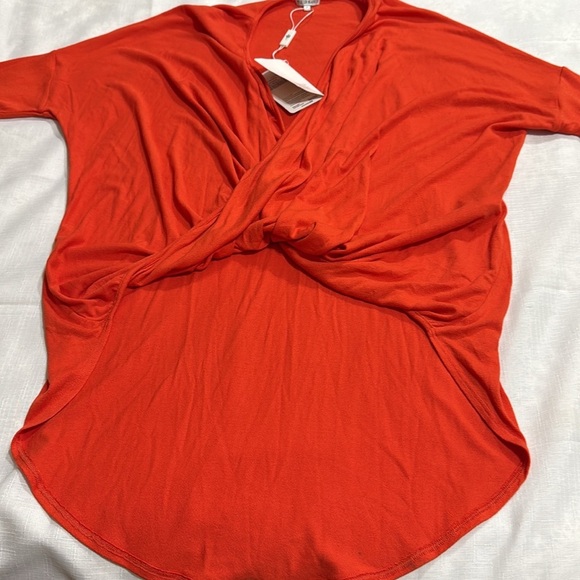 (T6) LE LIS BLANC DEUX, Orange stretch blouse with full sleeves,size P/M USA - Picture 6 of 12